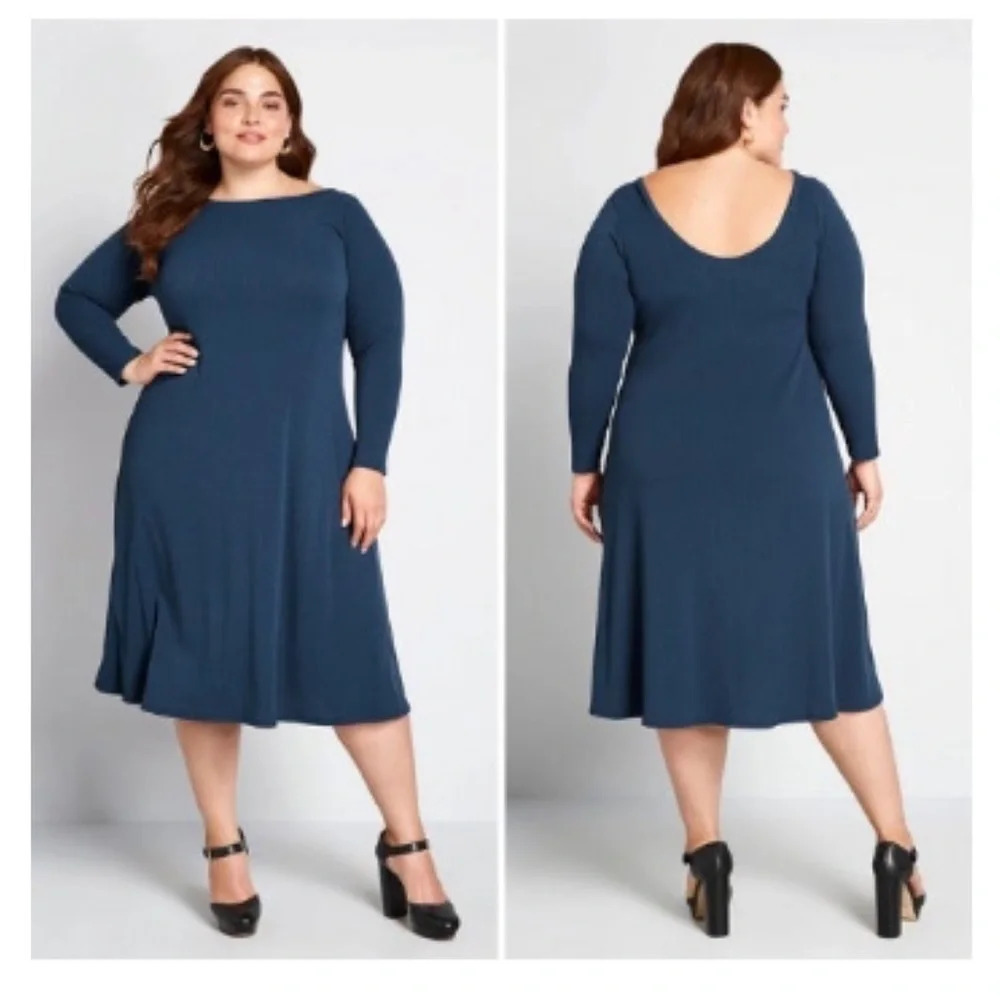 MODCLOTH Sweet Simplicity Long Sleeve Midi Dress, Size Small and Plus (4X), NWT - Picture 2 of 9